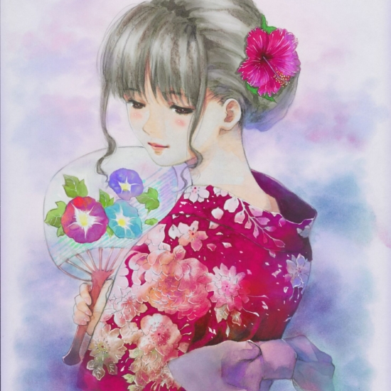 美樹本晴彦の絵画作品　タイトルは、朝顔
